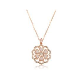 Gumush Rose Kalp Çiçek Bayan Gümüş Kolye
