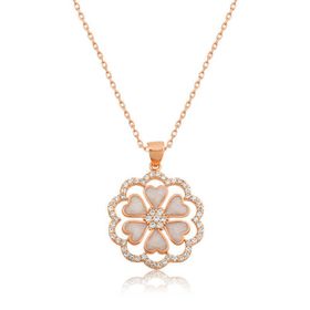 Gumush Rose Kalp Çiçek Bayan Gümüş Kolye