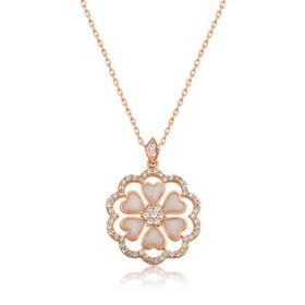 Gumush Rose Kalp Çiçek Bayan Gümüş Kolye
