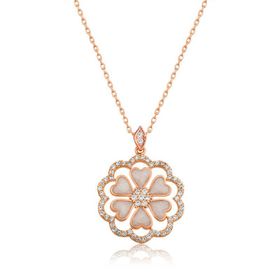 Gumush Rose Kalp Çiçek Bayan Gümüş Kolye