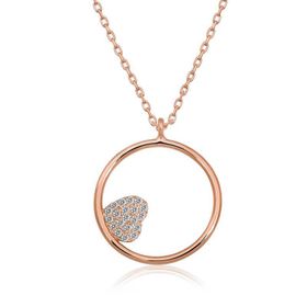 Gumush Rose Kalp Detaylı Halka Gümüş Kolye