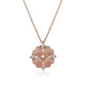 Gumush Rose Kalp Yapraklı Çiçek Gümüş Kolye