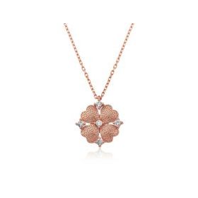 Gumush Rose Kalp Yapraklı Çiçek Gümüş Kolye