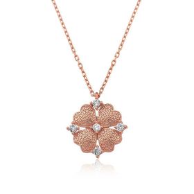 Gumush Rose Kalp Yapraklı Çiçek Gümüş Kolye
