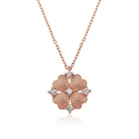 Gumush Rose Kalp Yapraklı Çiçek Gümüş Kolye