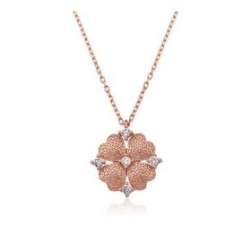 Gumush Rose Kalp Yapraklı Çiçek Gümüş Kolye