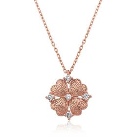 Gumush Rose Kalp Yapraklı Çiçek Gümüş Kolye