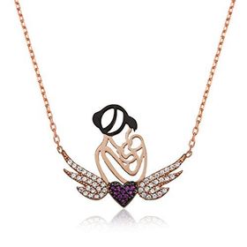 Gumush Rose Kalpli Anne ve Çocuk Gümüş Kolye