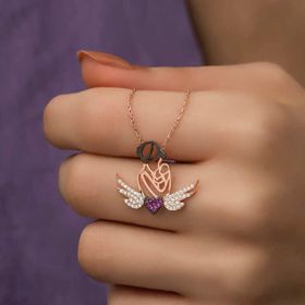 Gumush Rose Kalpli Anne ve Çocuk Gümüş Kolye