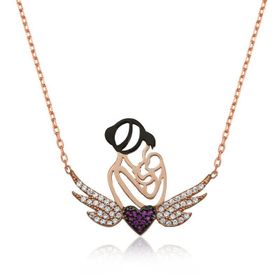 Gumush Rose Kalpli Anne ve Çocuk Gümüş Kolye