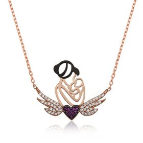 Gumush Rose Kalpli Anne ve Çocuk Gümüş Kolye