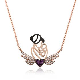 Gumush Rose Kalpli Anne ve Çocuk Gümüş Kolye