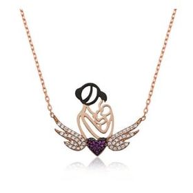 Gumush Rose Kalpli Anne ve Çocuk Gümüş Kolye