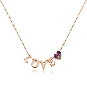 Gumush Rose Kalpli Love Bayan Gümüş Kolye