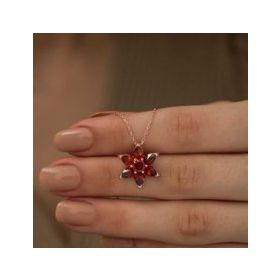 Gumush Rose Kırmızı Çiçek Gümüş Kolye