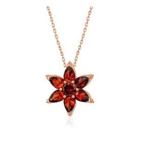 Gumush Rose Kırmızı Çiçek Gümüş Kolye