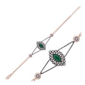 Gumush Rose Mat Yeşil Taşlı Otantik Gümüş Bileklik