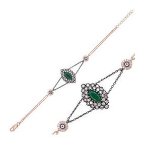 Gumush Rose Mat Yeşil Taşlı Otantik Gümüş Bileklik