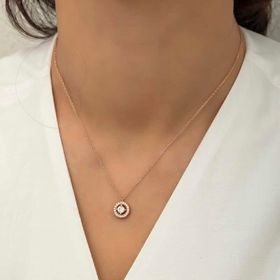 Gumush Rose Minimal Yuvarlak Tektaş Bayan Gümüş Kolye