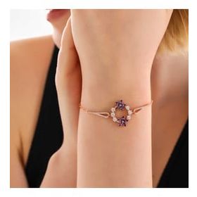 Gumush Rose Mor çiçek Kadın Gümüş Bileklik