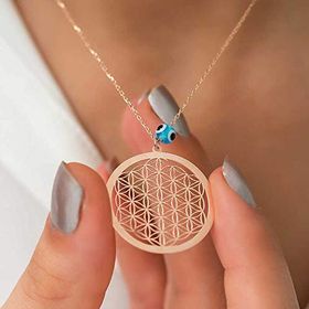 Gumush Rose Nazar Gözlü Yaşam Çiçeği Gümüş Kolye