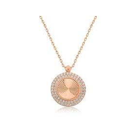 Gumush Rose Oval Fırfır Bayan Gümüş Kolye