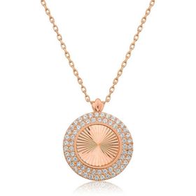 Gumush Rose Oval Fırfır Bayan Gümüş Kolye