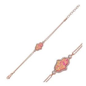Gumush Rose Pembe Opal Fatma Ana Eli Bayan Gümüş Bileklik
