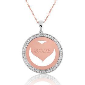 Gumush Rose Taşlı Kişiye Özel İsimli Gümüş Kolye
