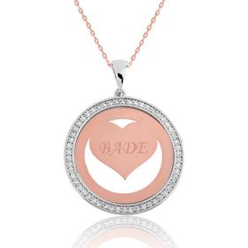 Gumush Rose Taşlı Kişiye Özel İsimli Gümüş Kolye