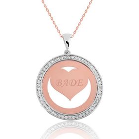 Gumush Rose Taşlı Kişiye Özel İsimli Gümüş Kolye