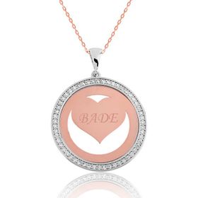 Gumush Rose Taşlı Kişiye Özel İsimli Gümüş Kolye