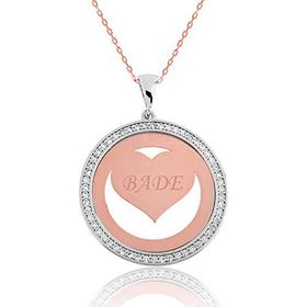 Gumush Rose Taşlı Kişiye Özel İsimli Gümüş Kolye