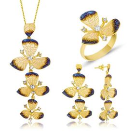 Gumush Sarı Çiçek Kadın Gümüş Set