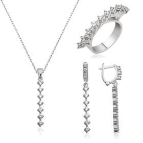 Gumush Sıra Taşlı Kadın Gümüş Set