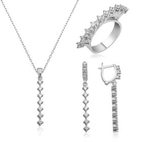 Gumush Sıra Taşlı Kadın Gümüş Set