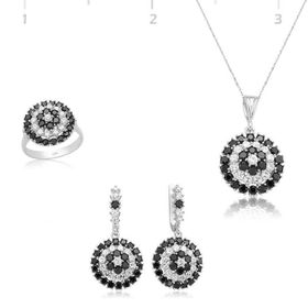 Gumush Siyah Çiçek Kadın Gümüş Set