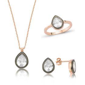Gumush ST1160026 Elmas Model Damla Kadın Gümüş Set