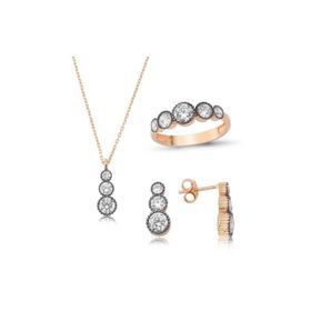 Gumush ST1160028 Elmas Model 5 Taş Kadın Gümüş Set