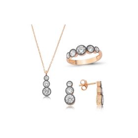 Gumush ST1160028 Elmas Model 5 Taş Kadın Gümüş Set