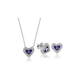 Gumush ST1160043 Nazarlı Kalp Kadın Gümüş Set