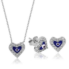 Gumush ST1160043 Nazarlı Kalp Kadın Gümüş Set