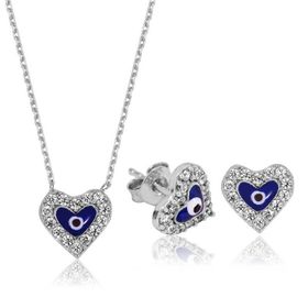 Gumush ST1160043 Nazarlı Kalp Kadın Gümüş Set