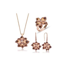 Gumush ST1160049 Menekşe Çiçeği Kadın Gümüş Set