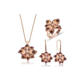 Gumush ST1160049 Menekşe Çiçeği Kadın Gümüş Set