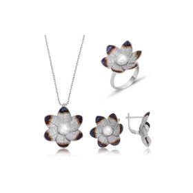 Gumush ST1160052 Nergis Çiçeği Kadın Gümüş Set