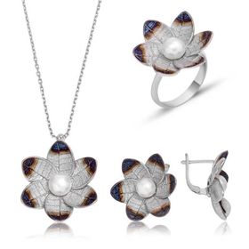 Gumush ST1160052 Nergis Çiçeği Kadın Gümüş Set