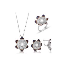 Gumush ST1160052 Nergis Çiçeği Kadın Gümüş Set