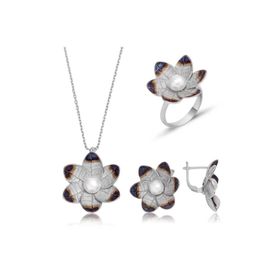 Gumush ST1160052 Nergis Çiçeği Kadın Gümüş Set