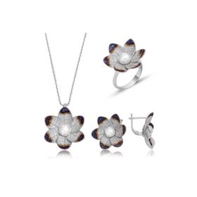Gumush ST1160052 Nergis Çiçeği Kadın Gümüş Set